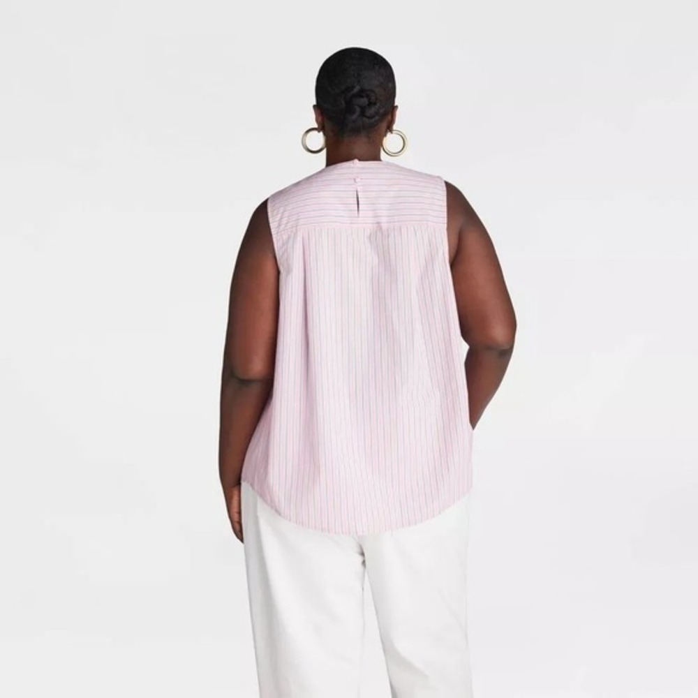 KBB by KAHLANA Target M Medium The Twist Neck Shirt Pink Striped Sleeveless Top - Picture 7 of 9